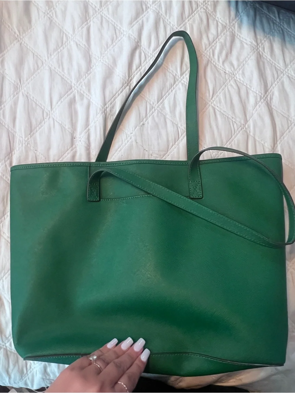 Michael Kors Green Leather Tote with Gold MK Emblem